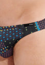 Close-up view of a men model wearing HO navy print modal/viscose/tencel Comfort Micro Briefs