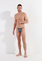 Full-body view of a men model wearing HO blue print  G-String