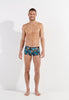 Full-body view of a men model wearing HO blue print  Trunk