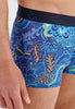 Close-up view of a men model wearing HO blue print  Boxer Briefs