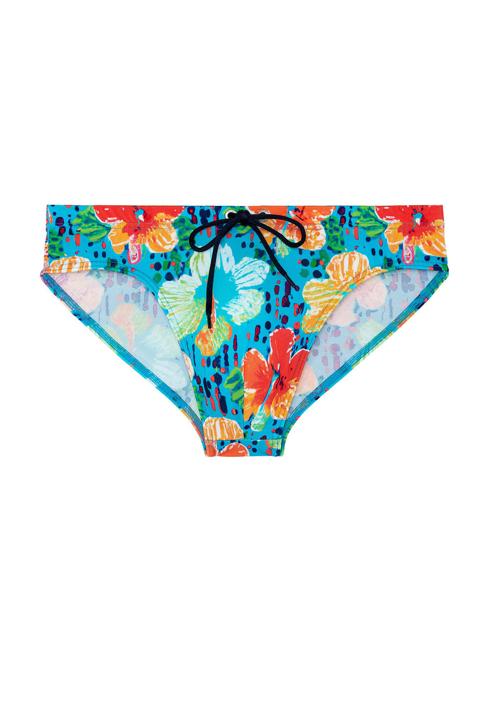Front cutout view of HO turquoise print  Swim Mini Briefs