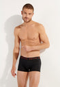 Front view of a men model wearing HO black/black print cotton Boxer Briefs 2p