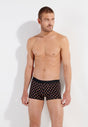 General view of a men model wearing HO black/black print cotton Boxer Briefs 2p
