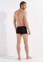 General view of a men model wearing HO black/black print cotton Boxer Briefs 2p