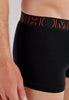 Close-up view of a men model wearing HO black/black print cotton Boxer Briefs 2p
