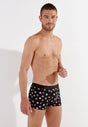 Front view of a men model wearing HO black print modal/viscose/tencel Boxer Briefs