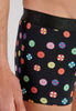 Close-up view of a men model wearing HO black print modal/viscose/tencel Boxer Briefs