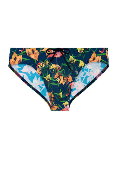Front cutout view of HO navy print  Swim Mini Briefs