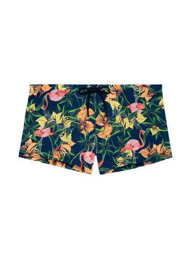 Front cutout view of HO navy print  Swim Shorts