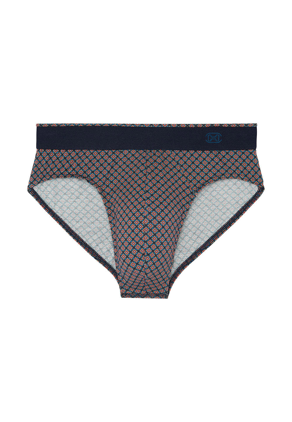 Front cutout view of HO navy print cotton Comfort Briefs