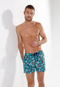 Front view of a men model wearing HO blue print  Beach Boxer