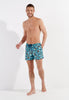 Full-body view of a men model wearing HO blue print  Beach Boxer