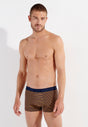 General view of a men model wearing HO navy/navy stripes cotton Boxer Briefs 2p