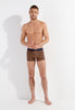 General view of a men model wearing HO navy/navy stripes cotton Boxer Briefs 2p