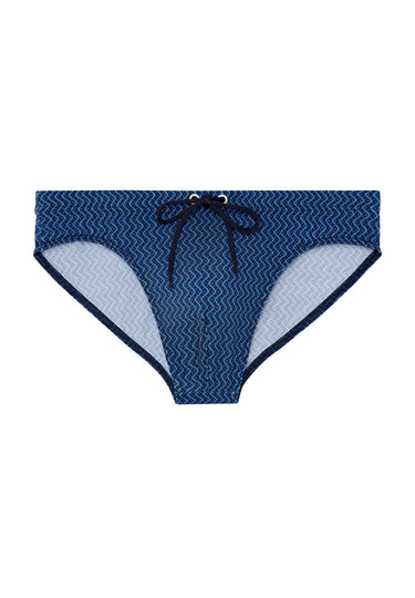Front cutout view of HO navy print  Swim Mini Briefs