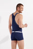 Back view of a men model wearing HO navy  Rowing