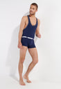 General view of a men model wearing HO navy  Rowing