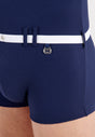 Close-up view of a men model wearing HO navy  Rowing