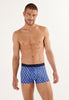 Front view of a men model wearing HO blue print  Boxer Briefs HO1