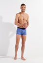 Full-body view of a men model wearing HO blue print  Boxer Briefs HO1
