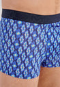 Close-up view of a men model wearing HO blue print  Boxer Briefs HO1