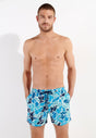 Front view of a men model wearing HO blue print  Beach Boxer
