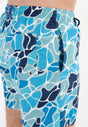 Close-up view of a men model wearing HO blue print  Beach Boxer