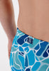 Close-up view of a men model wearing HO blue print  Swim Shorts