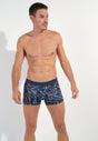Front view of a men model wearing HO navy print  Boxer Briefs