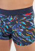 Close-up view of a men model wearing HO navy print  Boxer Briefs
