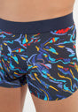 Close-up view of a men model wearing HO navy print  Boxer Briefs