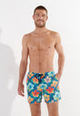 Front view of a men model wearing HO turquoise print  Beach Boxer