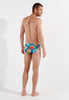 General view of a men model wearing HO turquoise print  Swim Mini Briefs