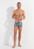 Full-body view of a men model wearing HO turquoise print  Swim Shorts