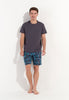 Full-body view of a men model wearing HO dark grey print cotton Short Sleepwear