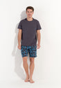 Full-body view of a men model wearing HO dark grey print cotton Short Sleepwear