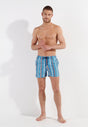 Full-body view of a men model wearing HO turquoise print  Beach Boxer