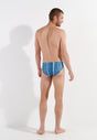 General view of a men model wearing HO turquoise print  Swim Mini Briefs