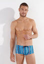 Front view of a men model wearing HO turquoise print  Swim Trunk