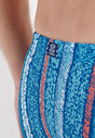 Close-up view of a men model wearing HO turquoise print  Swim Trunk