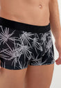 Close-up view of a men model wearing HO black print modal/viscose/tencel Trunk