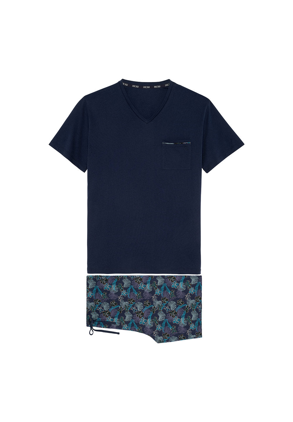 Front cutout view of HO navy print cotton Short Sleepwear