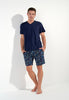 Full-body view of a men model wearing HO navy print cotton Short Sleepwear