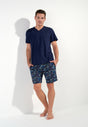 Full-body view of a men model wearing HO navy print cotton Short Sleepwear