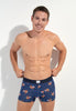 Front view of a men model wearing HO navy print  Boxer Briefs