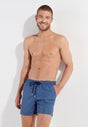 Front view of a men model wearing HO navy print  Beach Boxer