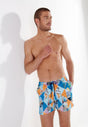 Front view of a men model wearing HO blue print  Beach Boxer