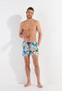 Full-body view of a men model wearing HO blue print  Beach Boxer