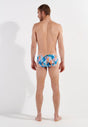 General view of a men model wearing HO blue print  Swim Mini Briefs