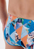 Close-up view of a men model wearing HO blue print  Swim Mini Briefs